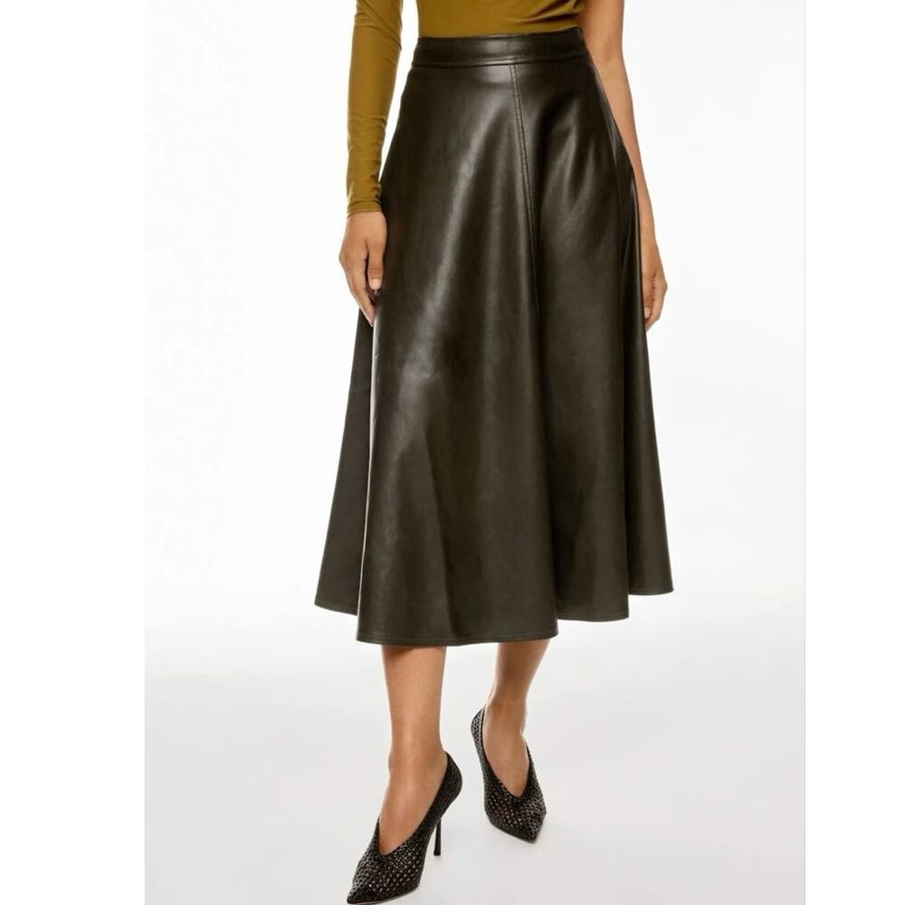 Peter Som Olive Faux Leather Circle Skirt Size 8